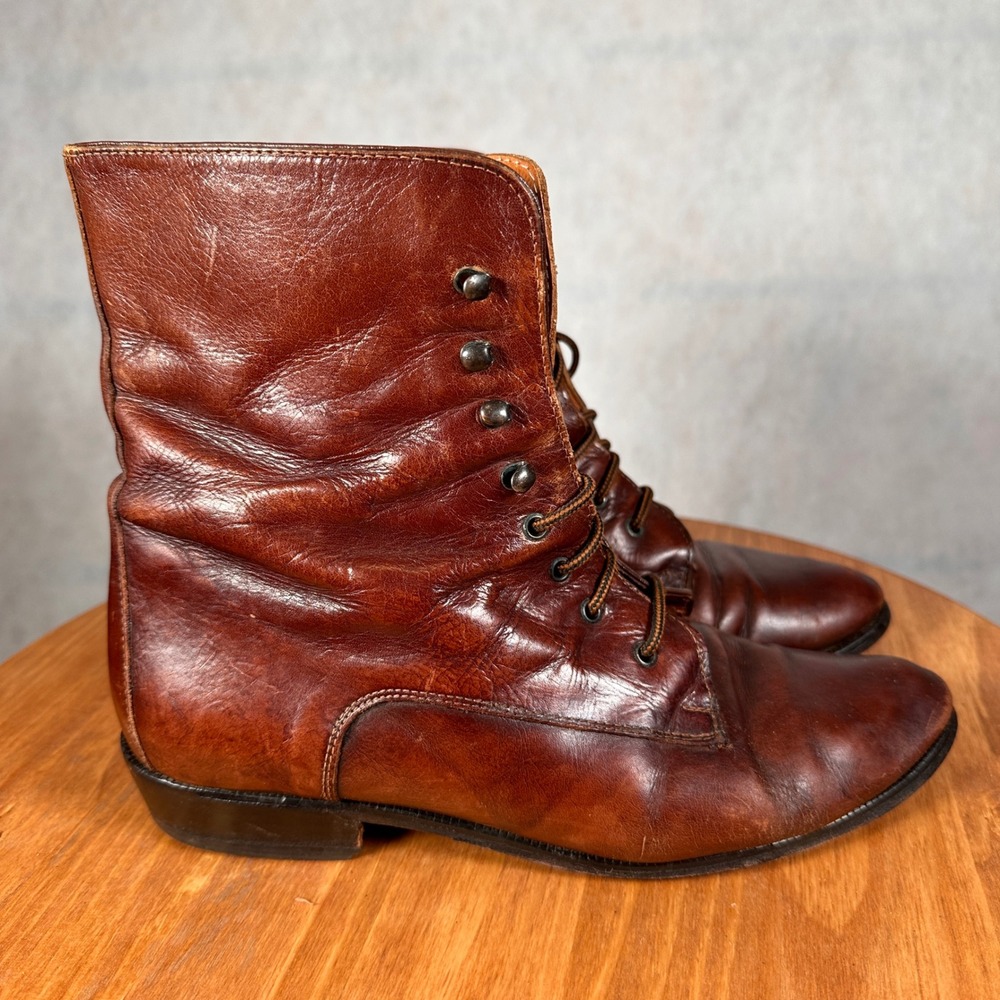Joan & David vintage Lace Up Boots Women Size 8 Brown Good Leather Victorian - Picture 5 of 14